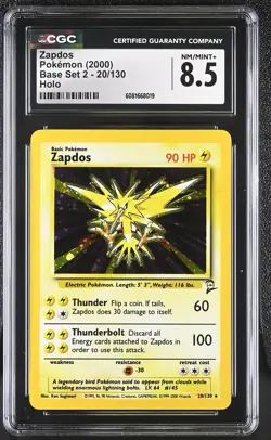 Pokemon CGC 8.5 Zapdos 2000 Base Set 2 20/130 - Image 1
