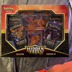 Sealed CHARIZARD GX Collection Box HIDDEN FATES (4 Booster Packs) Pokemon Cards - Image 1