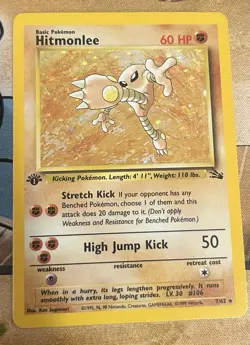 Hitmonlee 7/62 Fossil 1st Edition LP/MP Holo Rare Vintage 1999 WOTC Pokemon Card - Image 1