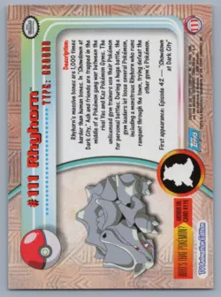 Rhyhorn Foil TOPPS Series 2 Blue Logo #111 Pokemon Card TCG NM/MINT - Image 2