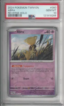 2024 Pokemon Twilight Masquerade Abra 080/167 Reverse Holo PSA 10 Gem Mint - Image 1