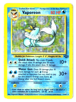 Rare 1999 Pokemon Jungle Vaporeon evolve from Eevee 12/64 Holo Card - Image 1