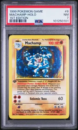 Pokemon Card PSA 7 Machamp Holo 1st Edition Base #8 - Image 1