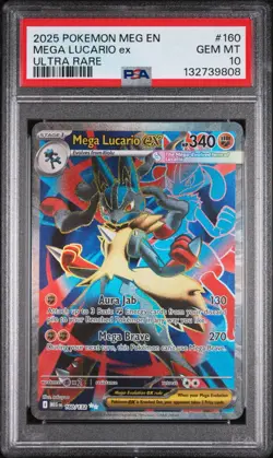 Pokemon Mega Evolution Mega Lucario Ultra Rare PSA 10 Gem Mint Card 160/132 - Image 1
