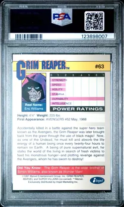 1991 MARVEL UNIVERSE #63 GRIM REAPER PSA 8 - Image 2