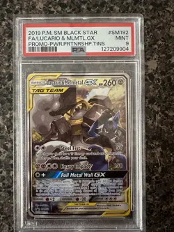 Pokemon TCG Lucario & Melmetal GX SM192 PSA 9 Full Art Ultra - Image 1