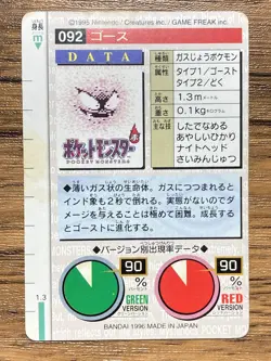 Pokemon Carddass Card Gastly No.92 Bandai Pocket Monsters Green ver. 1996 - Image 2