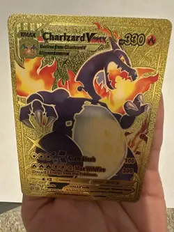 Charizard VMAX Gold Metal Custom Pokemon TCG Collectible/ Full Art Fan Made Card - Image 1
