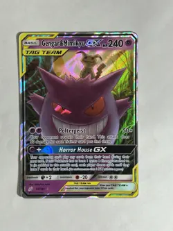 Pokemon Gengar & Mimikyu GX Full Art Holo Card 53/181 Sm-Team Up Ultra Rare - Image 1
