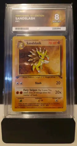 1999 WOTC POKEMON FOSSIL 1ST EDITION SANDSLASH 41/62 VINTAGE ACE 8 NM-MT - Image 1