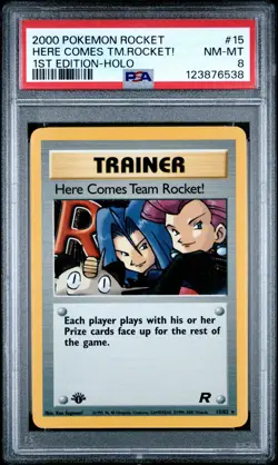 2000 POKEMON ROCKET 1ST ED #15 HERE COMES TEAM ROCKET!-HOLO PSA 8 - Image 1