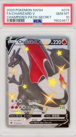 Pokemon Charizard V Champion's Path Secret Rare Full Art #079 PSA 10 Gem Mint - Image 1