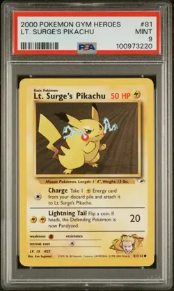 Pokemon TCG Lt. Surge's Pikachu Gym Heroes 81/132 Regular Unlimited PSA 9 - Image 1