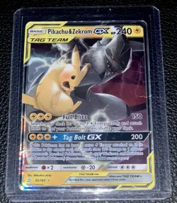 Pikachu & Zekrom GX Ultra Rare? Full Art Holo Tag Team Pokemon Card 33/181 ? - Image 1