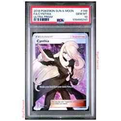 PSA 10 Cynthia Sun & Moon Ultra Prism 148/156 Trainer Full Art Graded Slab Card - Image 1