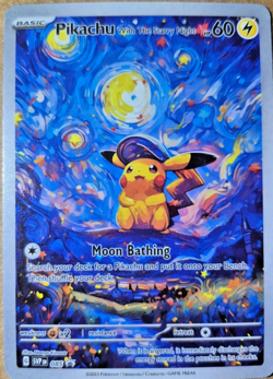 *CUST0M-SEE-DSCR* Pokemon Pikachu Starry Night Van Gogh Beautiful Moon Star Card - Image 1