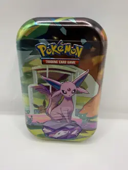 Pokemon TCG Scarlet Violet Prismatic Evolutions Mini-Tin ESPEON ART 2 Packs - Image 1