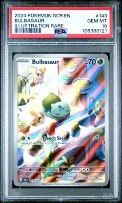 Pokemon 2024 SCR en Illustration Rare #143 Bulbasaur PSA 10 Gem Mint - Image 1