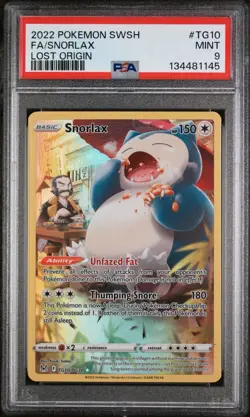 2022 POKEMON SWORD & SHIELD LOST ORIGIN #TG10 FULL ART/SNORLAX PSA 9 - Image 2