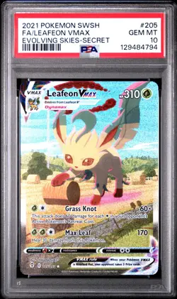 2021 POKEMON SWORD & SHIELD EVOLVING SKIES SECRET FULL ART/LEAFEON VMAX PSA 10 - Image 1