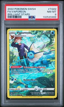 2022 POKEMON SWORD & SHIELD BRILLIANT STARS TG02 FULL ART / VAPOREON TG02 PSA 8 - Image 1