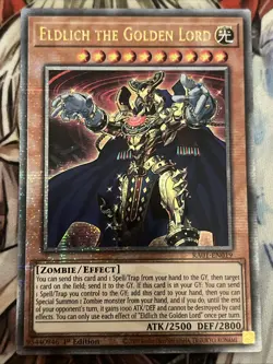 YUGIOH ELDLICH THE GOLDEN LORD QUARTER CENTURY SECRET RARE RA01-EN019 NM - Image 1