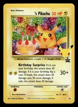 Birthday Pikachu 24 Holo Rare Celebrations Pokemon Card - Image 1