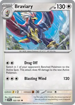 Pokemon Braviary - 153/191 - Uncommon - Reverse Holo NM-Mint Surging Sparks - Image 1