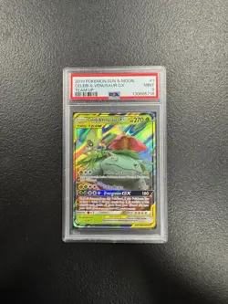 2019 Pokemon Team Up Celebi & Venusaur GX Ultra Holo Foil Rare 1/181, PSA 9 - Image 1