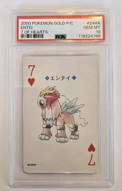 2000 Japanese Pokemon Entei 7 of Hearts #244A Gold Playing Card PSA 10 Gem Mint - Image 1