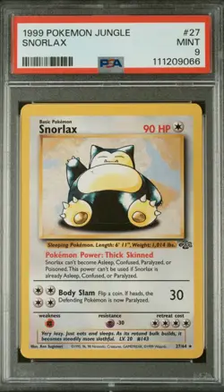 1999 Pokemon Jungle Snorlax #27 English Non-Holo Rare 27/64 - PSA 9 MINT - Image 1