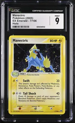 CGC 9 MINT Manectric 2005 EX Emerald 7/106 Holo Pokemon Card - Image 1