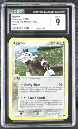 CGC 9 MINT Aggron 2006 EX Legend Maker 2/92 Holo Pokemon Card - Image 1