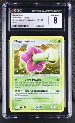 CGC 8 Meganium 2007 Mysterious Treasures 13/123 Holo Pokemon Card - Image 1