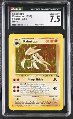 CGC 7.5 Kabutops 1999 Fossil 9/62 Holo Pokemon Card - Image 1