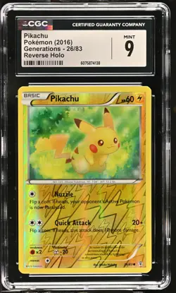 CGC 9 MINT Pikachu 2016 Generations 26/83 Reverse Holo Pokemon Card - Image 1