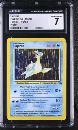 CGC 7 Lapras 1999 Fossil 10/62 Holo Pokemon Card - Image 1