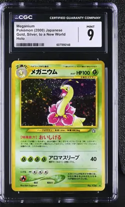 CGC 9 MINT Meganium Japanese Neo Genesis 154 Holo SWIRL Pokemon Card - Image 1