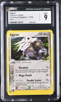 CGC 9 MINT Aggron 2003 EX Ruby & Sapphire 1/109 Holo Pokemon Card - Image 1