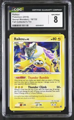 CGC 8 Raikou 2010 Secret Wonders 16/132 Cracked Ice Holo Pokemon Card - Image 1