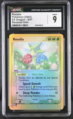 CGC 9 MINT Roselia 2003 EX Dragon 9/97 Reverse Holo Pokemon Card - Image 1