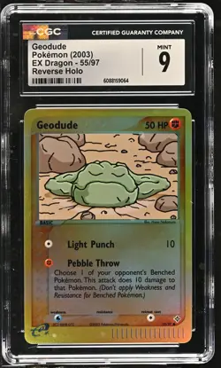 CGC 9 MINT Geodude 2003 EX Dragon 55/97 Reverse Holo Pokemon Card - Image 1