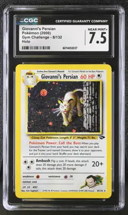 CGC 7.5 Giovanni's Persian 2000 Gym Challenge 8/132 Holo Pokemon Card - Image 1
