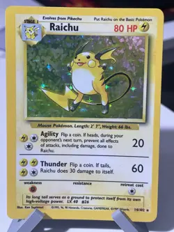 Raichu 14/102 Pokemon Card TCG Base Set Unlimited Holo Rare - Image 1