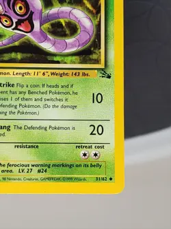 1st Edition Arbok 31/62 Fossil Rare Pokemon Card 1999 Near Mint Condition - Image 5
