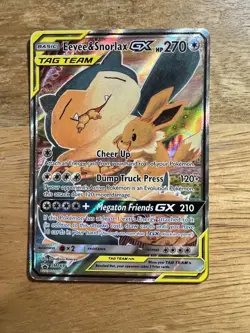 Pokemon Card - Eevee & Snorlax GX SM169 Tag Team Rare Holo - Image 1