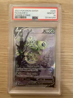 2021 POKEMON SWSH FUSION STRIKE CELEBI V 245/264 FA HOLO RARE PSA 10 GEM MT - Image 1