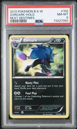 2012 POKEMON BLACK & WHITE NEXT DESTINIES #102 ZOROARK HOLO PSA 8 - Image 1