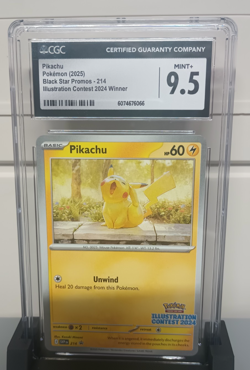CGC MINT+ 9.5 Pikachu Pokemon Card #214 Black Star Promo Illustration Contest - Image 1