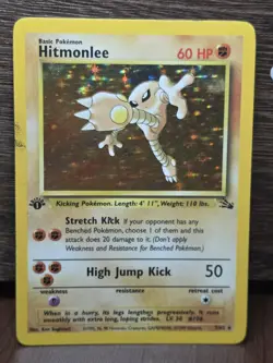 1999 Pokemon Hitmonlee Holo Rare 1st Edition Fossil 7/62 Vintage 1999 MP - Image 1